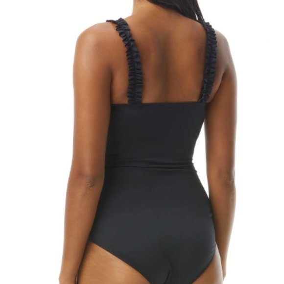 KATE SPADE MINI RUFFLE SQUARE NECK UNDERWIRE ONE PIECE SWIMSUIT - CABANA Black - Picture 2 of 2